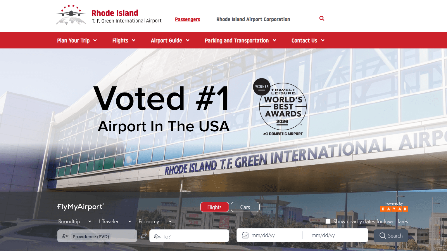 FlyMyAirport on the Providence (PVD) website, desktop