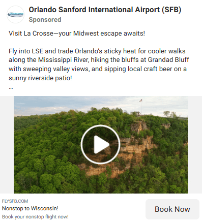 Orlando Sanford International Airport ad promoting La Crosse, Wisconsin